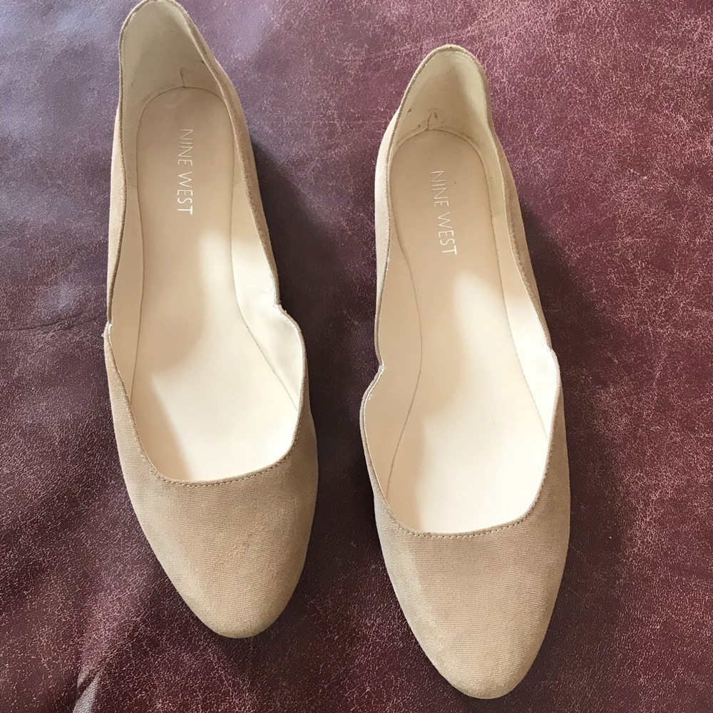 Nine West Scalloped Shiny Suede Pointed Toe Flats